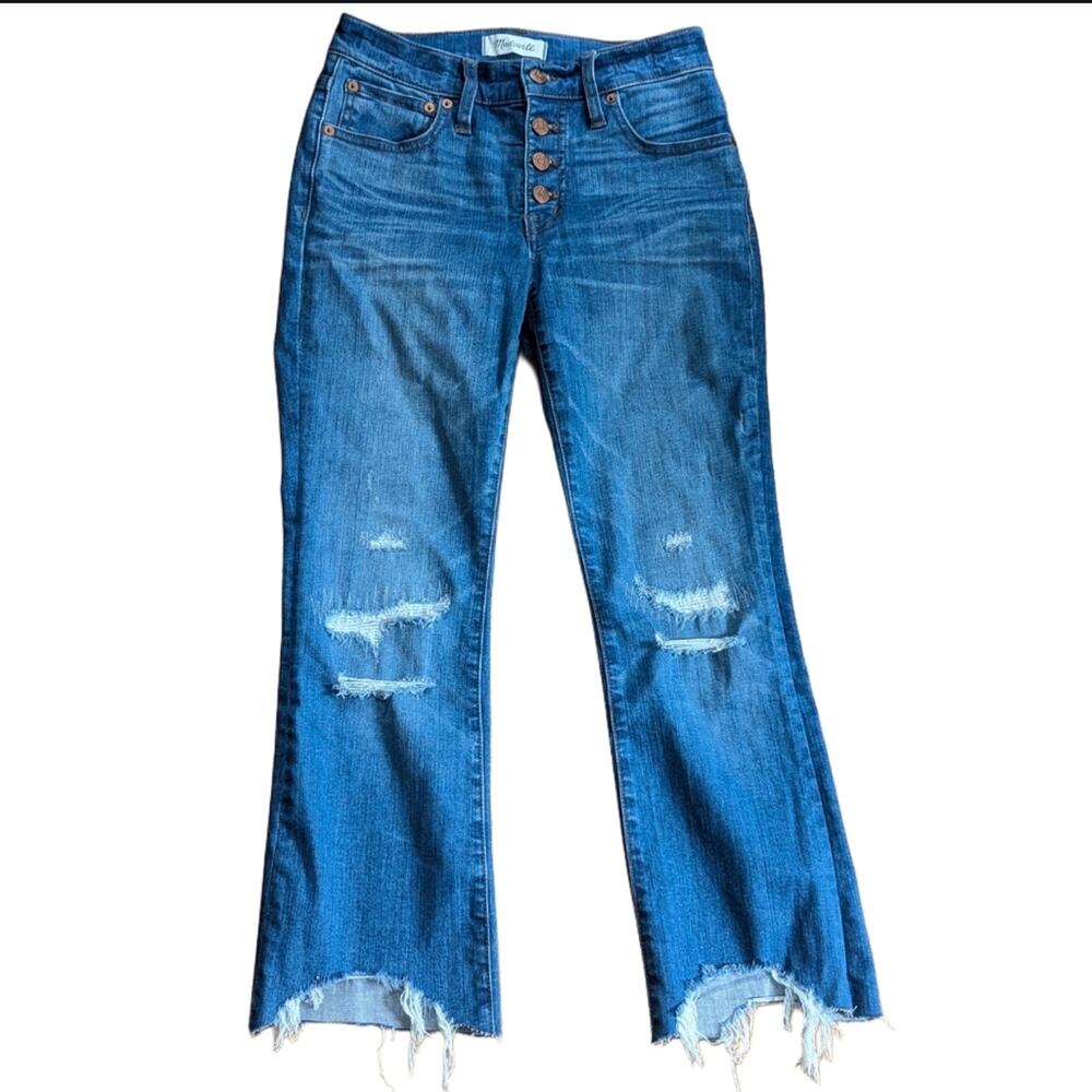 Madewell Cali Demi-Boot Cropped Chewed-Hem Edition Button Fly Distressed Jeans
